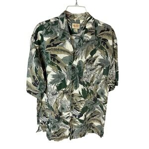 Muted Green Tropical‎ Leaves 90s Short Sleeve Rayon Button Down Hawaiian Shirt